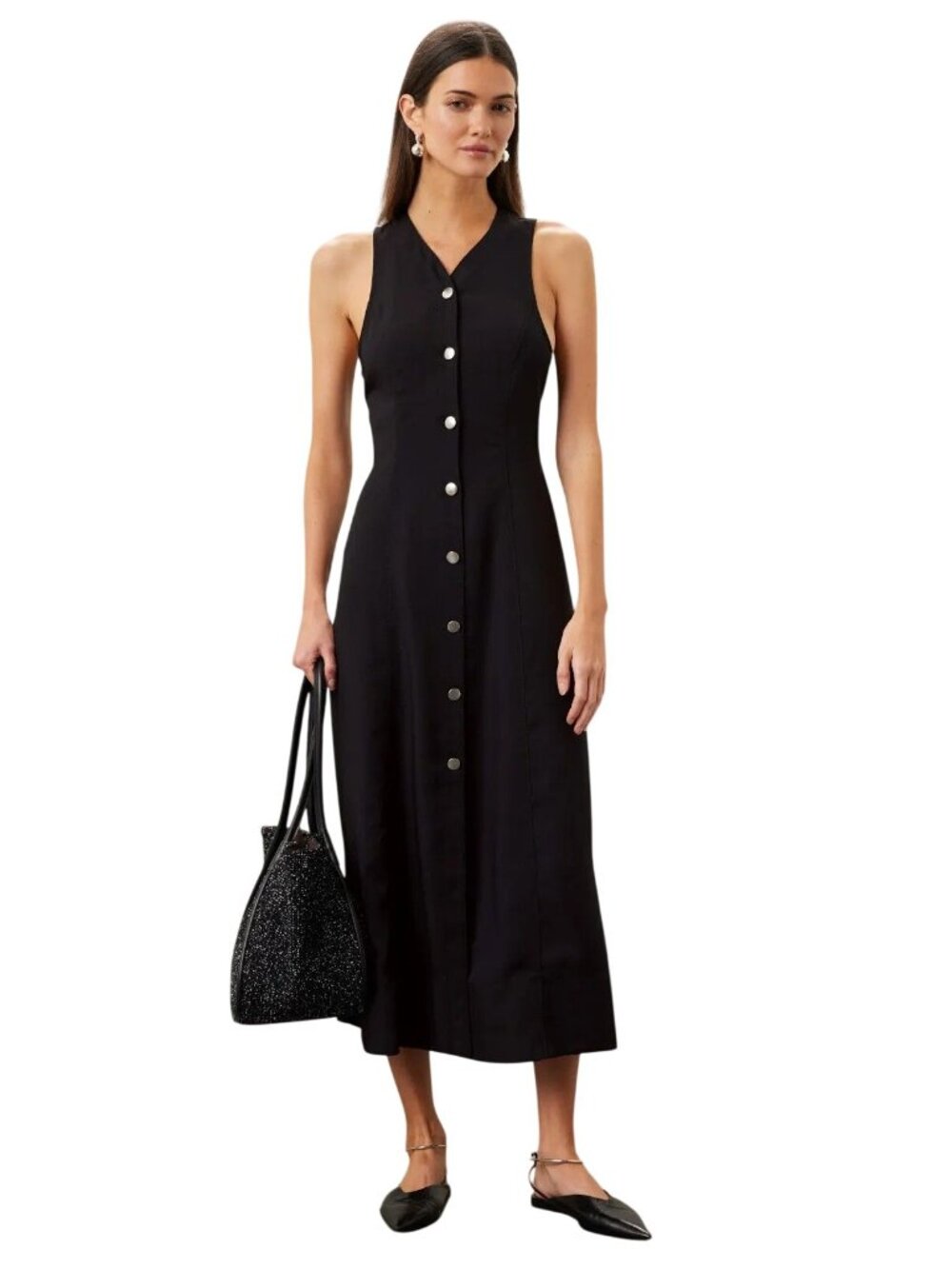 Proenza Schouler White Label Rumbled Button Front Dress in Black 4 Womens